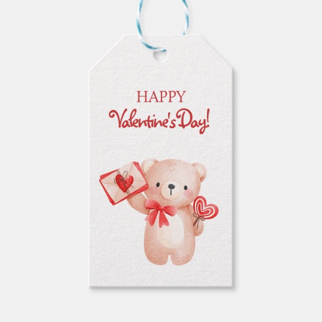 Étiquettes-cadeau Heureuse Sainte-Valentin du coeur de l'ours mou (Devant)