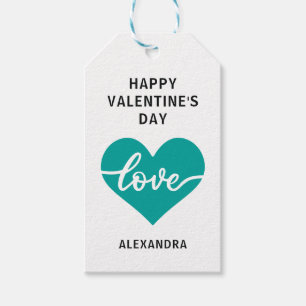 Étiquettes-cadeau Heureuse Sainte-Valentin mer vert simple coeur amo