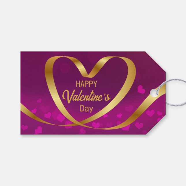 Étiquettes-cadeau Heureuse Sainte-Valentin Ruban Heart Gold Purple (Devant (Horizontal))