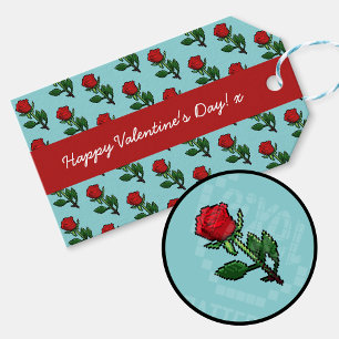 Étiquettes-cadeau Heureuse Sainte-Valentin simple Rose rouge Motif