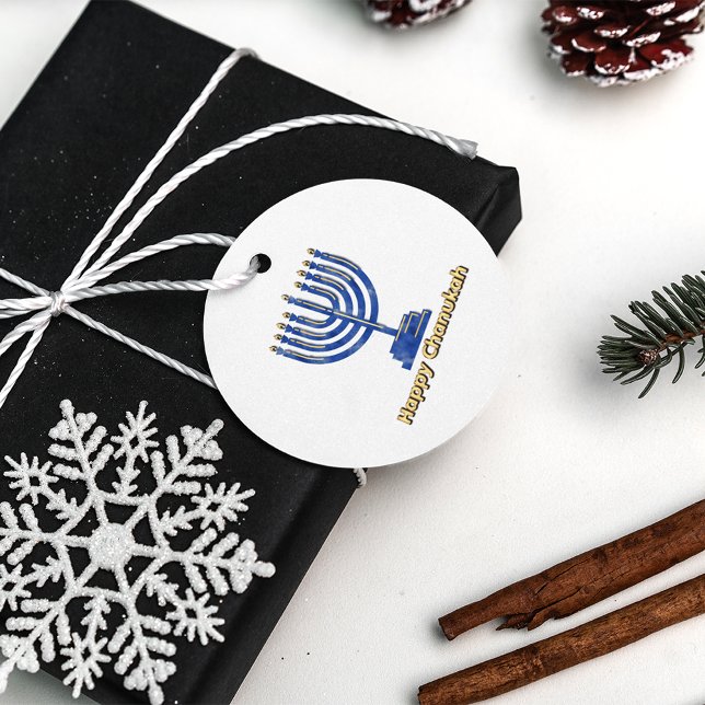 Étiquettes Cadeau Heureux Chanukah Menorah (Créateur téléchargé)