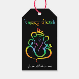 Étiquettes-cadeau Heureux Diwali avec Ganesha, texte personnalisé