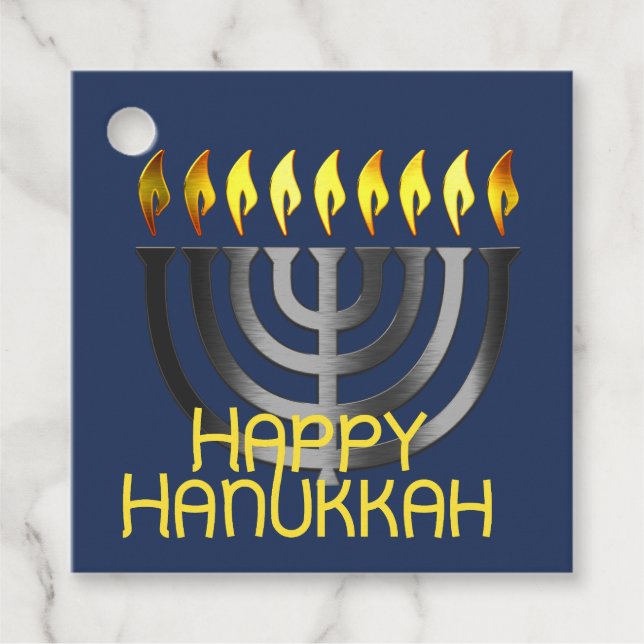 Étiquettes Cadeau Heureux Hanoukka Menorah Grey (Devant)