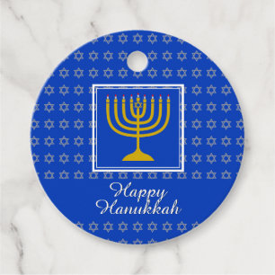Étiquettes Cadeau HEUREUX HANOUKKA Menorah Personnalisé Bleu