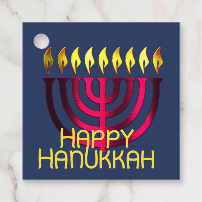 Étiquettes Cadeau Heureux Hanoukka Menorah rose (Devant)