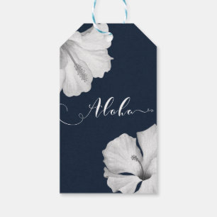 Étiquettes-cadeau Hibiscus Blanc Faveur de Mariage Tropical Bleu Alo