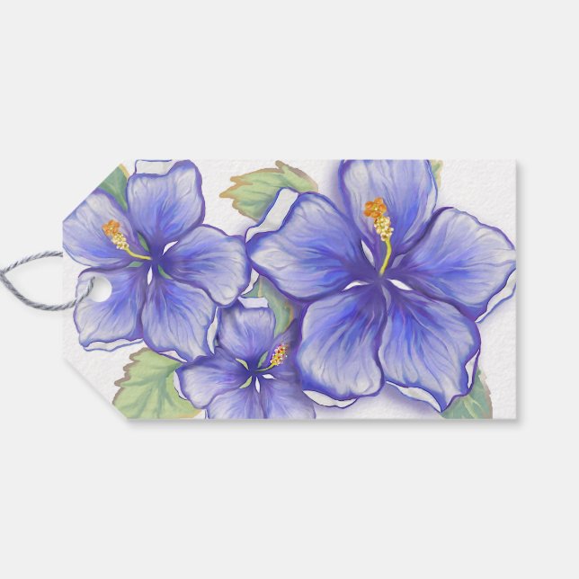 Étiquettes-cadeau Hibiscus & dentelle BLEU (Dos (Horizontal))