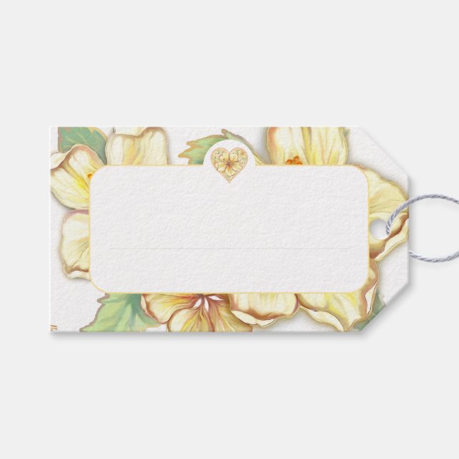 Étiquettes-cadeau Hibiscus & dentelle JAUNE (Devant (Horizontal))
