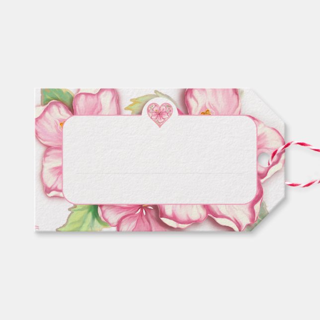Étiquettes-cadeau Hibiscus & dentelle PINK (Devant (Horizontal))