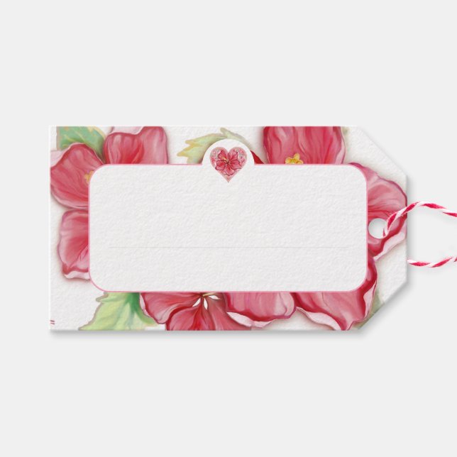 Étiquettes-cadeau Hibiscus & dentelle RED (Devant (Horizontal))