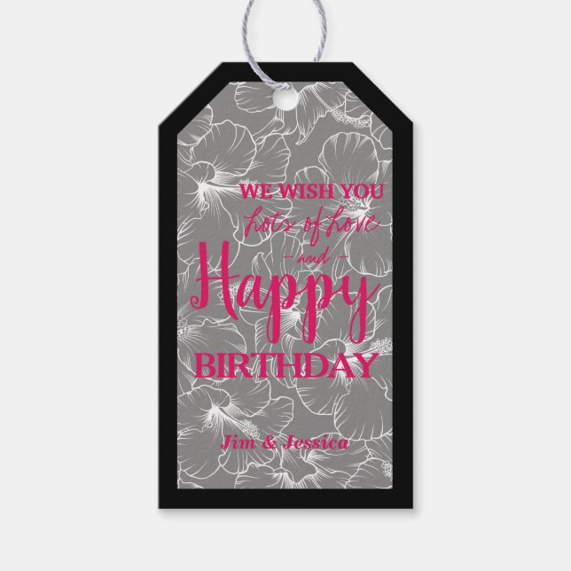 Étiquettes-cadeau Hibiscus Fleurs Croquis Noir (Devant)