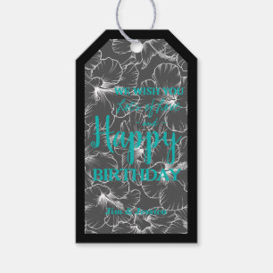 Étiquettes-cadeau Hibiscus Flowers Sketch Black Gift Tags