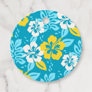 Étiquettes Cadeau Hibiscus hawaïen bleu motif floral
