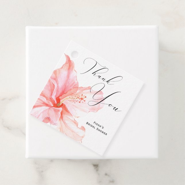 Étiquettes Cadeau Hibiscus rose tropical Merci (En situation)