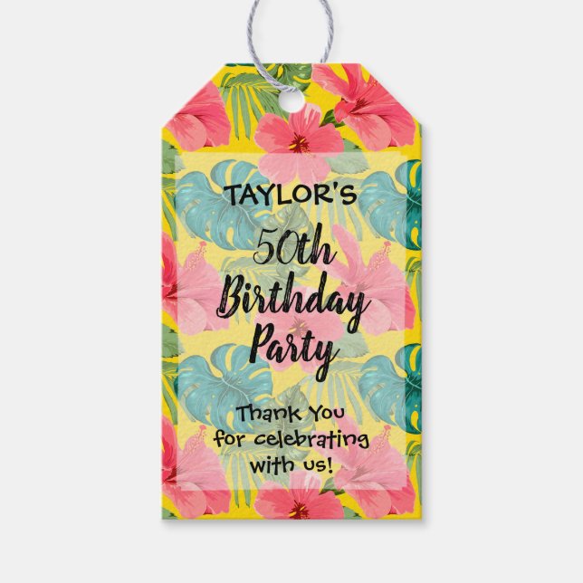 Étiquettes-cadeau Hibiscus rose tropical Merci de fête d'anniversair (Devant)