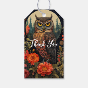 Étiquettes-cadeau Hibou la nuit avec une pleine lune Merci