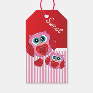 Étiquettes-cadeau Hiboux roses doux de Valentine