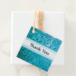 Étiquettes Cadeau Hiéroglyphes égyptiens anciens Carré bleu