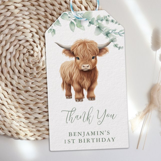 Étiquettes-cadeau Highland Cow Greenery Agritourisme Animaux Anniver (Créateur téléchargé)