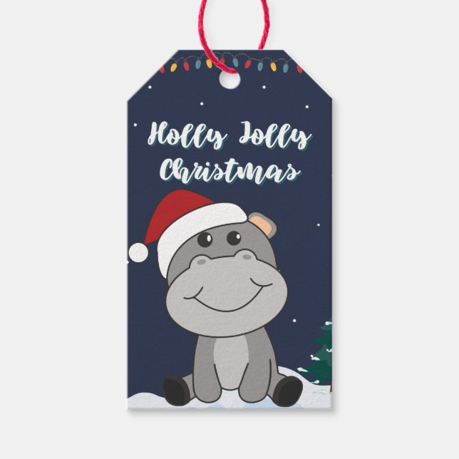 Étiquettes-cadeau Hippo Joyeux Noël Animaux d'hiver Hippopotames Cad (Devant)