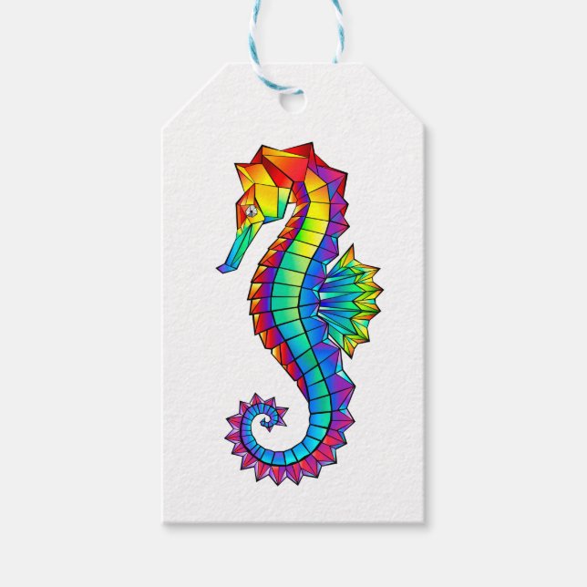 Étiquettes-cadeau Hippocampe polygonal arc-en-ciel (Devant)