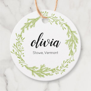 Étiquettes Cadeau Hiver À feuillage persistant Wreath Script Prix de