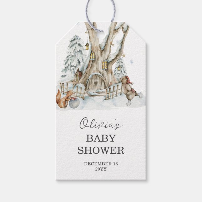 Étiquettes-cadeau Hiver Merci de Baby shower des bois (Devant)