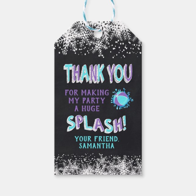 Étiquettes-cadeau Hiver Merci violet à venir Pool Party Favoriser (Devant)