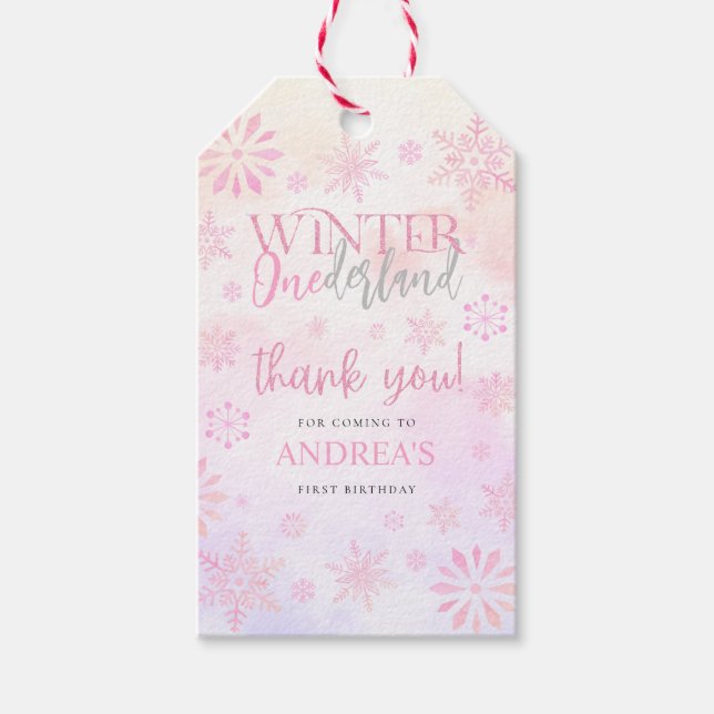 Étiquettes-cadeau Hiver moderne ONE derland Rose Girl 1er anniversai (Devant)