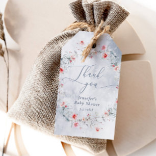 Étiquettes-cadeau Hiver neige bleu poussiéreux Merci de couronne