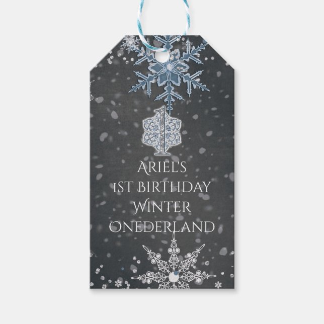 Étiquettes-cadeau Hiver ONE derland Chalk Blue Grey Custom Party (Devant)