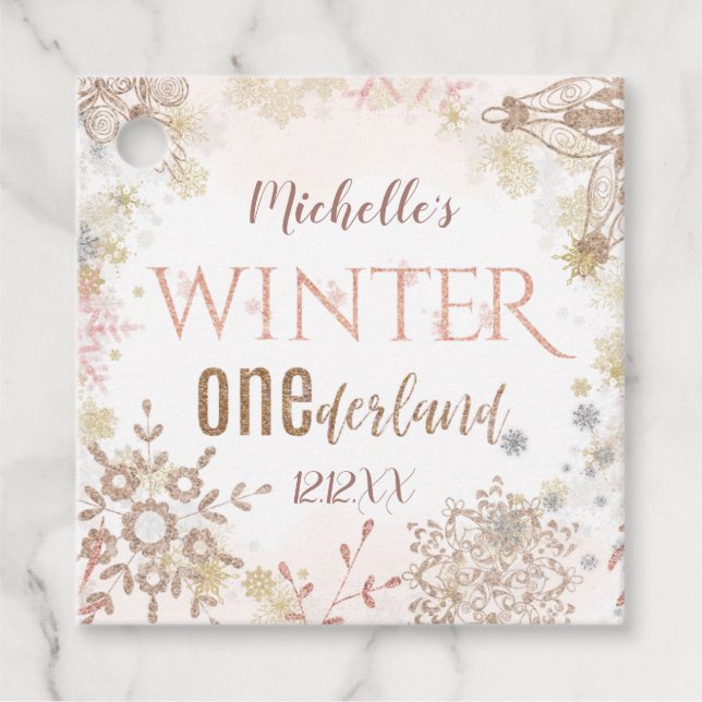 Étiquettes Cadeau Hiver Onederland 1er anniversaire Pink Snowflake (Devant)