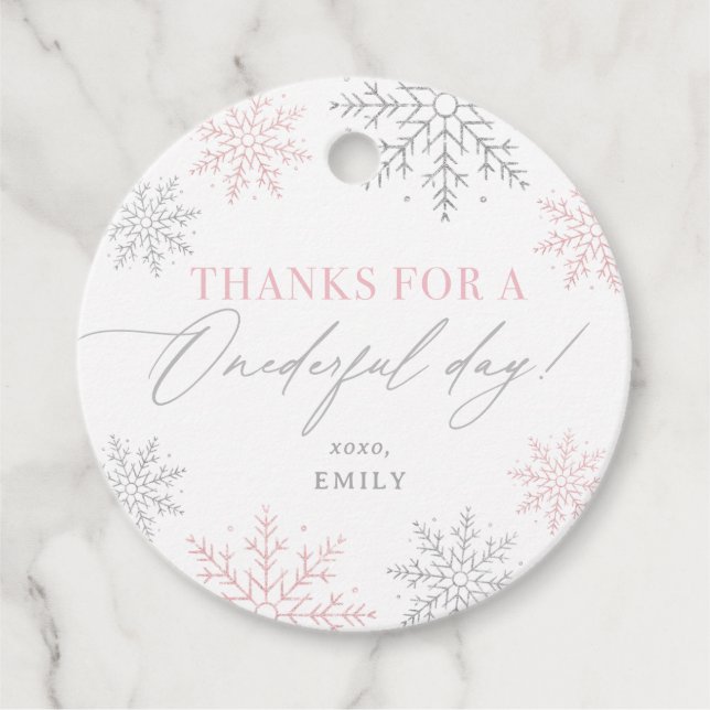 Étiquettes Cadeau Hiver Onederland Flocon de neige 1er anniversaire (Devant)