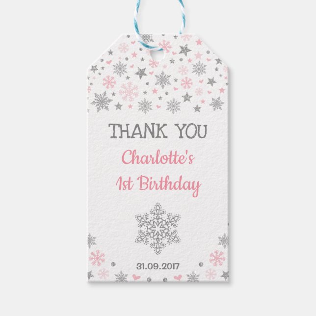 Étiquettes-cadeau Hiver ONEderland Snowflakes Pink Silver Anniversai (Devant)