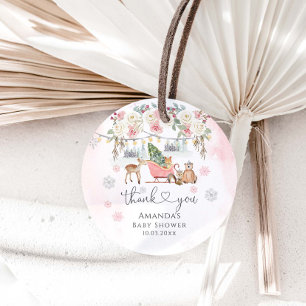 Étiquettes Cadeau Hiver Pink Woodland Animaux Fille Baby shower