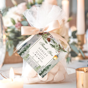 Étiquettes Cadeau Hiver Pins Rustiques Lanterne Merci Mariage