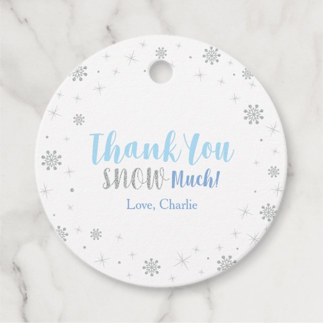 Étiquettes Cadeau Hiver, Silver & Blue 1er anniversaire fête (Devant)