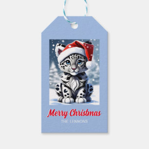 Étiquettes-cadeau Hiver Snowy Père Noël mignonne Snow Leopard Cub No