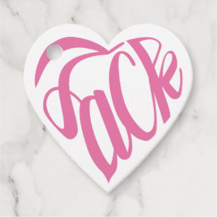 Étiquettes Cadeau Hjärtat klippt tack som rosa kalligrafi