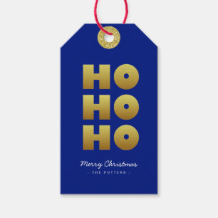 Étiquettes-cadeau Ho Ho Ho   Fun Christmas Blue & Gold