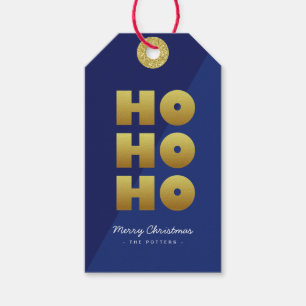 Étiquettes-cadeau Ho Ho Ho   Fun Christmas Blue & Gold