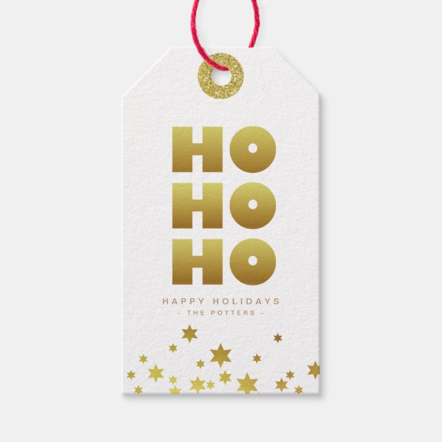 Étiquettes-cadeau Ho Ho Ho | Fun Christmas White & Gold Mini (Devant)