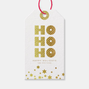 Étiquettes-cadeau Ho Ho Ho Fun Christmas White & Gold Mini