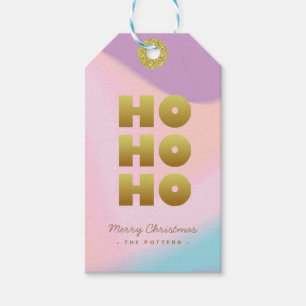 Étiquettes-cadeau Ho Ho Ho Pastel Pink Gradient & Gold Christmas