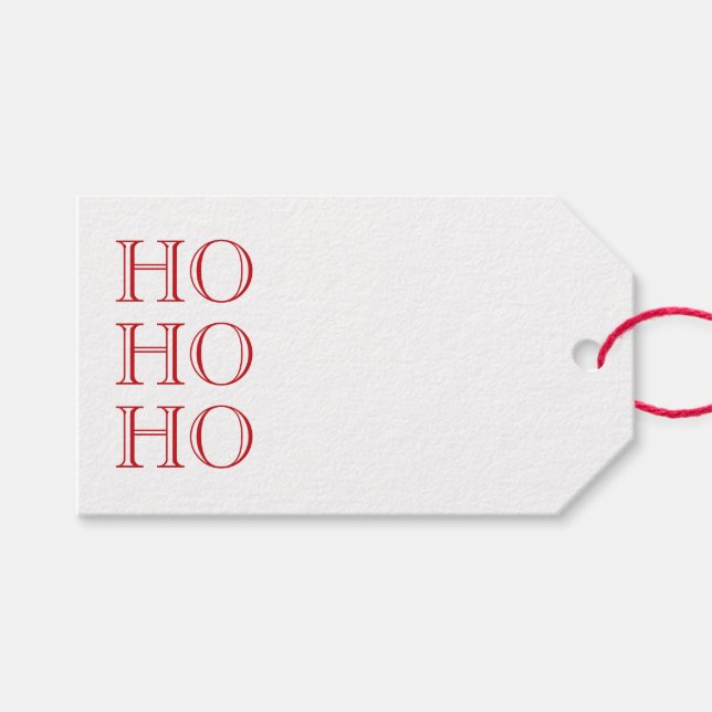 Étiquettes-cadeau Ho Ho Ho rouge et blanc blanc Noël moderne (Devant (Horizontal))