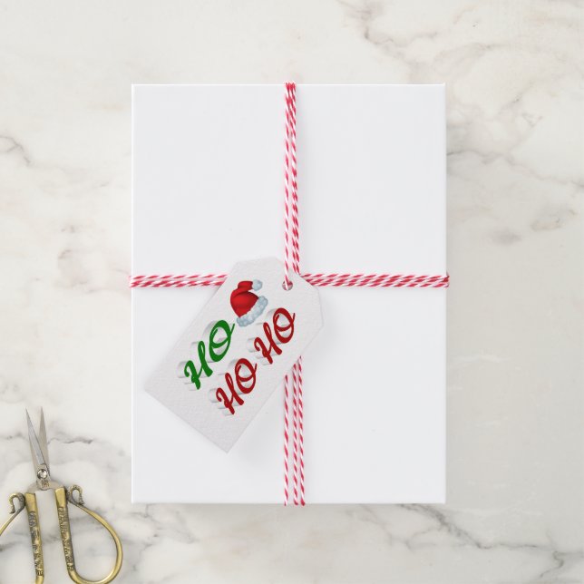 Étiquettes-cadeau Ho Ho Ho Santa Hat Noël rouge vert script (With Twine)