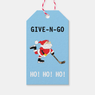 Étiquettes-cadeau Hockey Père Noël Patinage Noël Donner N Go Ho! Ho