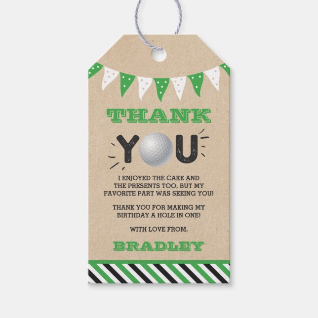 Étiquettes-cadeau Hole In One Boys Golf 1er Anniversaire Par tee (Devant)