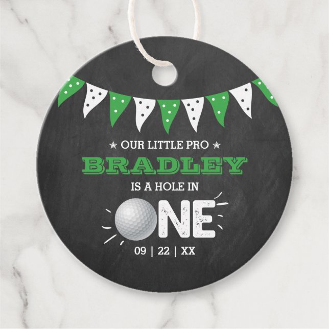 Étiquettes Cadeau Hole In One Boys Golf 1er Anniversaire Par tee (Devant)