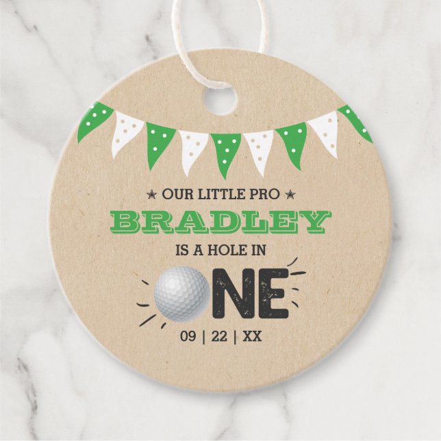 Étiquettes Cadeau Hole In One Boys Golf 1er Anniversaire Par tee (Devant)